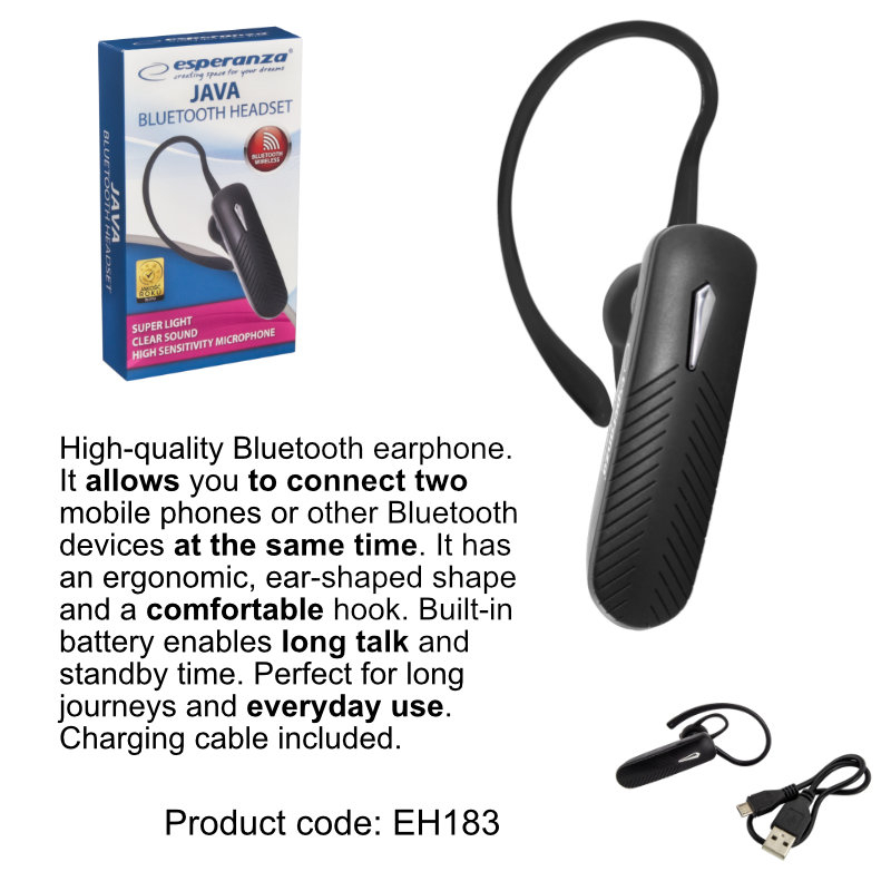 Casca wireless in-ear, Esperanza Java , Bluetooth v.4.2 Hands Free, conexiune multipoint, neagra [13]