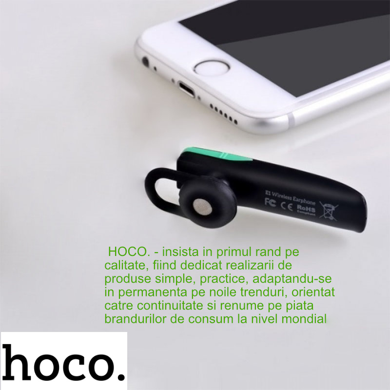 Casca wireless in-ear, Hoco E1, Bluetooth v.4.1 Hands Free, conexiune multipoint, neagra [16]