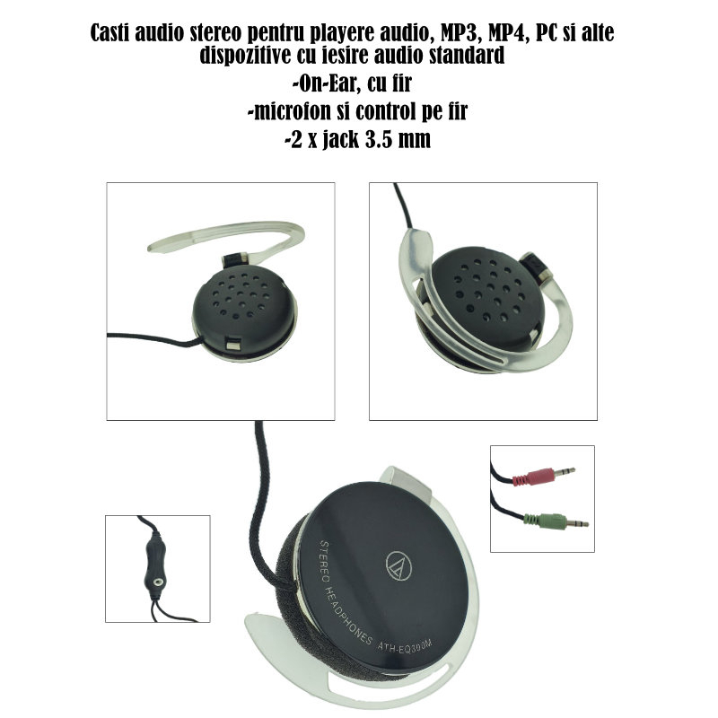 Casti audio stereo On-ear, ATH-EQ300M, cu microfon, 2 x conectori jack 3.5mm, cablu 215 cm, negre [10]