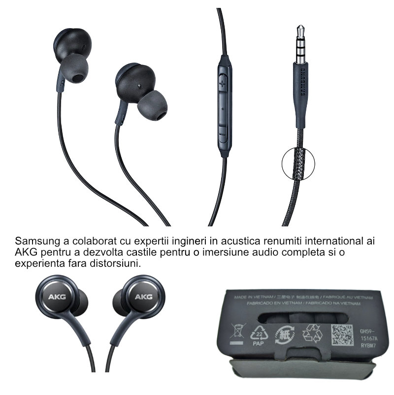 Casti cu microfon, Samsung AKG EO-IG955 GALAXY S10, control pe fir, cablu 115 cm, conector jack 3.5mm, negre [14]