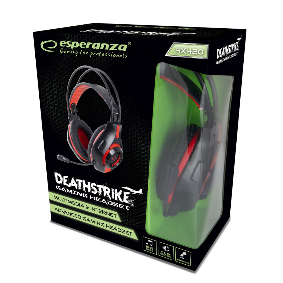 Casti gaming cu LED, Esperanza Deathstrike, cu microfon, control volum, negru cu rosu [4]