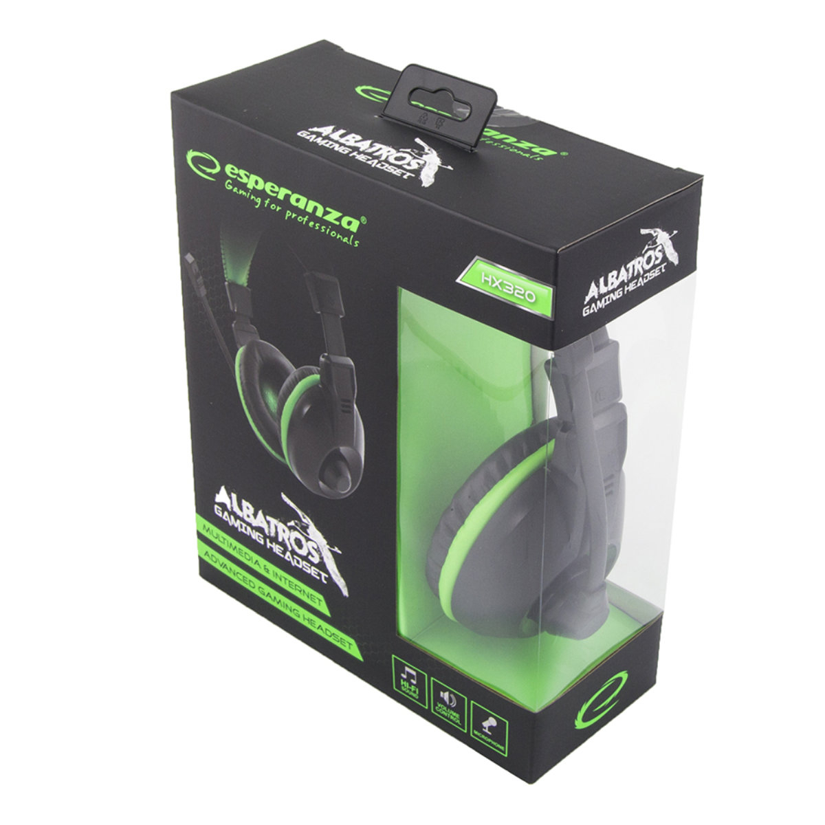 Casti gaming, Esperanza Albatros, cu microfon, control volum, negru cu verde [4]