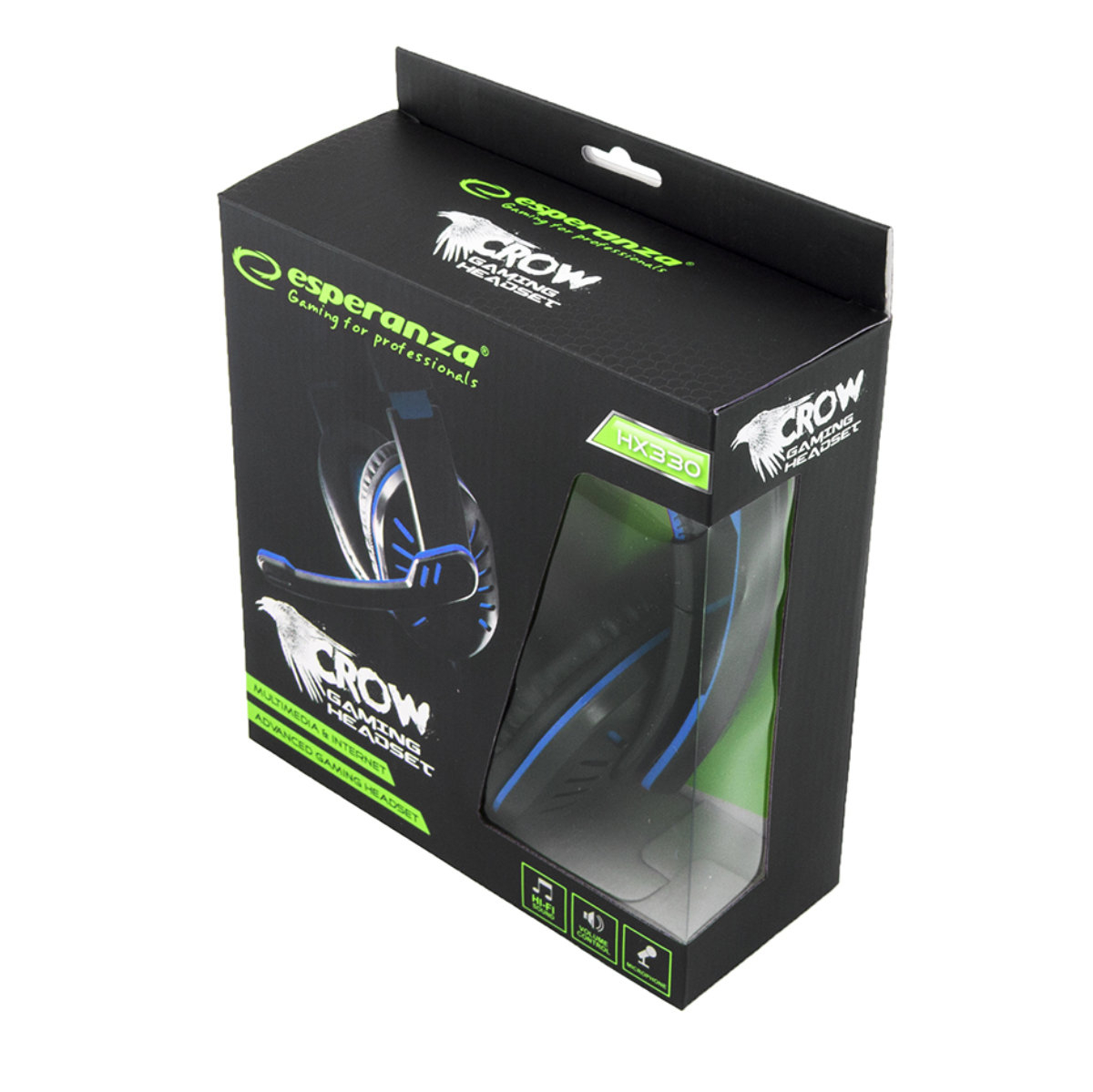 Casti gaming , Esperanza EGH330 Crow , cu microfon, cablu 2 m, negru cu albastru [4]