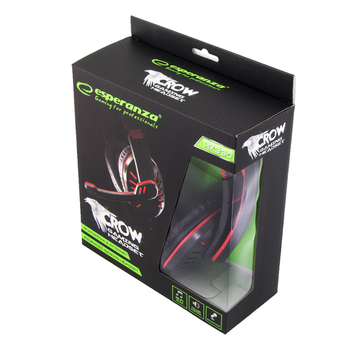 Casti gaming , Esperanza EGH330 Crow , cu microfon, cablu 2 m, negru cu rosu [8]