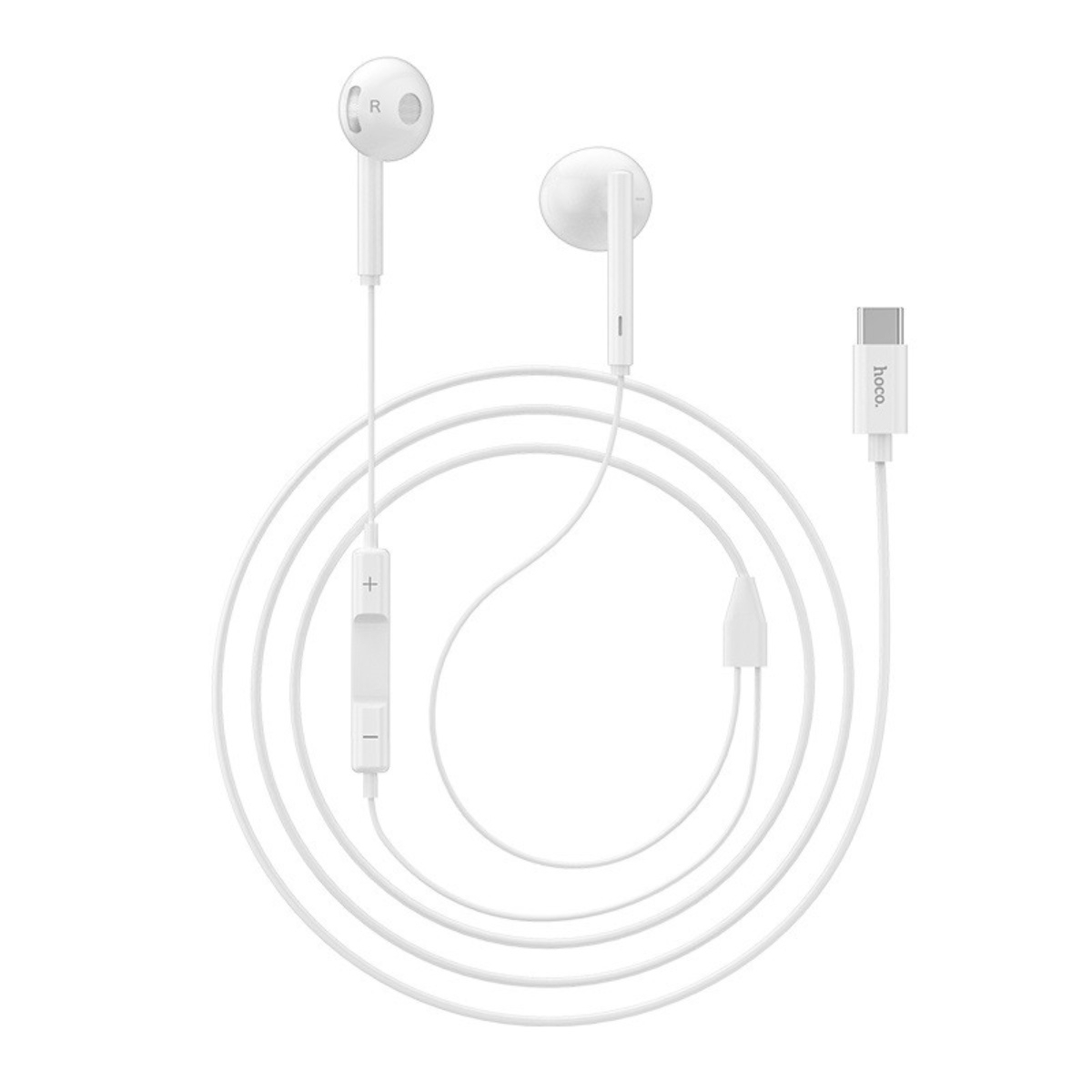 Casti in-ear cu microfon, HOCO L10, pentru smartphone, conector USB Tip C, control pe fir, cablu 115 cm, albe [12]