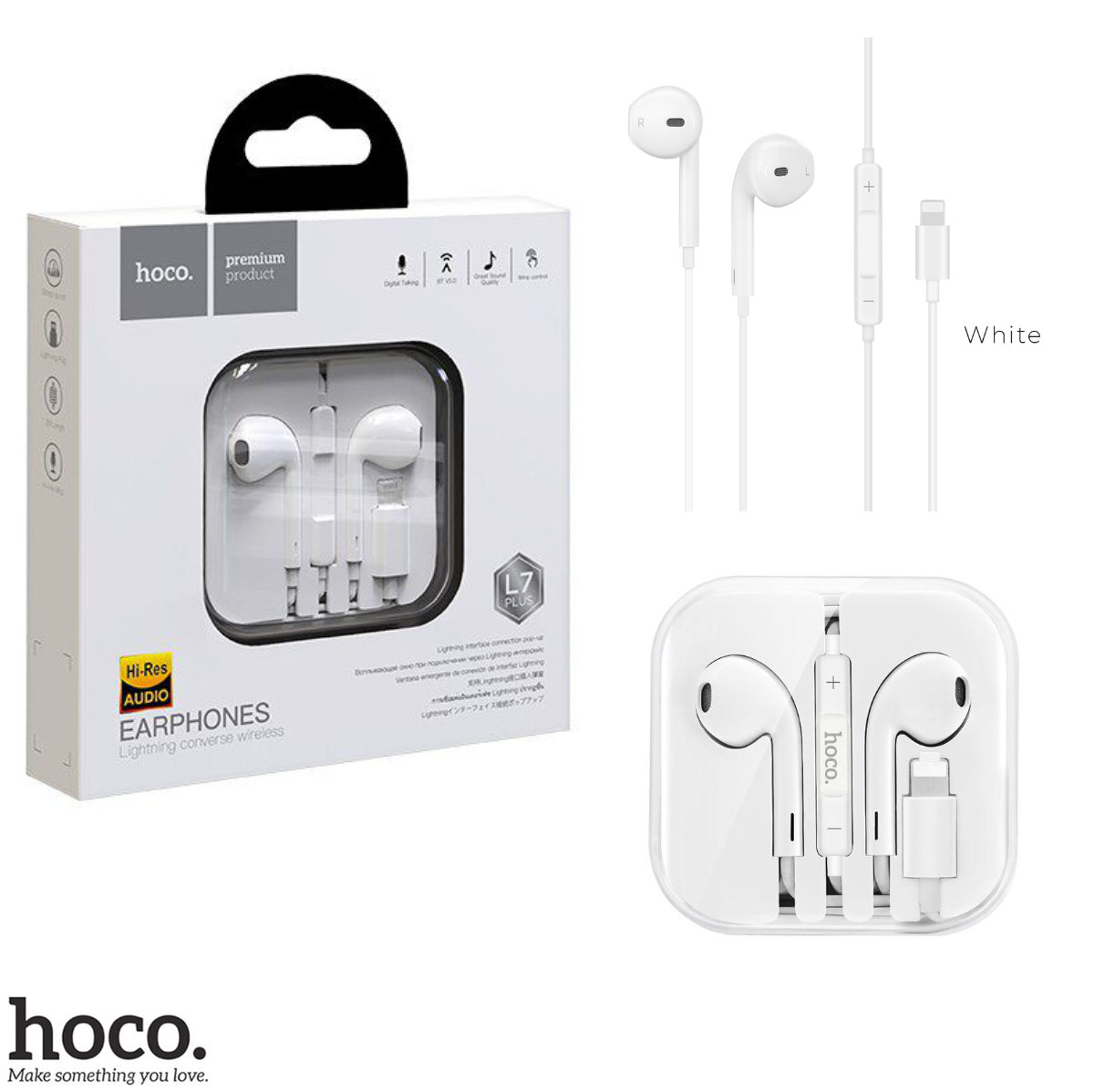 Casti in-ear cu microfon, HOCO L7 plus, pentru smartphone, conector Lightning, control pe fir, cablu 115 cm, albe [11]