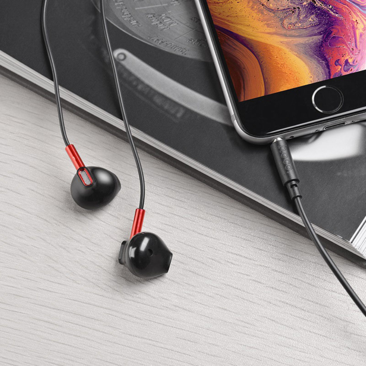 Casti in-ear cu microfon, HOCO Sky Sound M57, pentru smartphone, conector jack 3.5mm 4 pini, cablu 115 cm, negre [3]