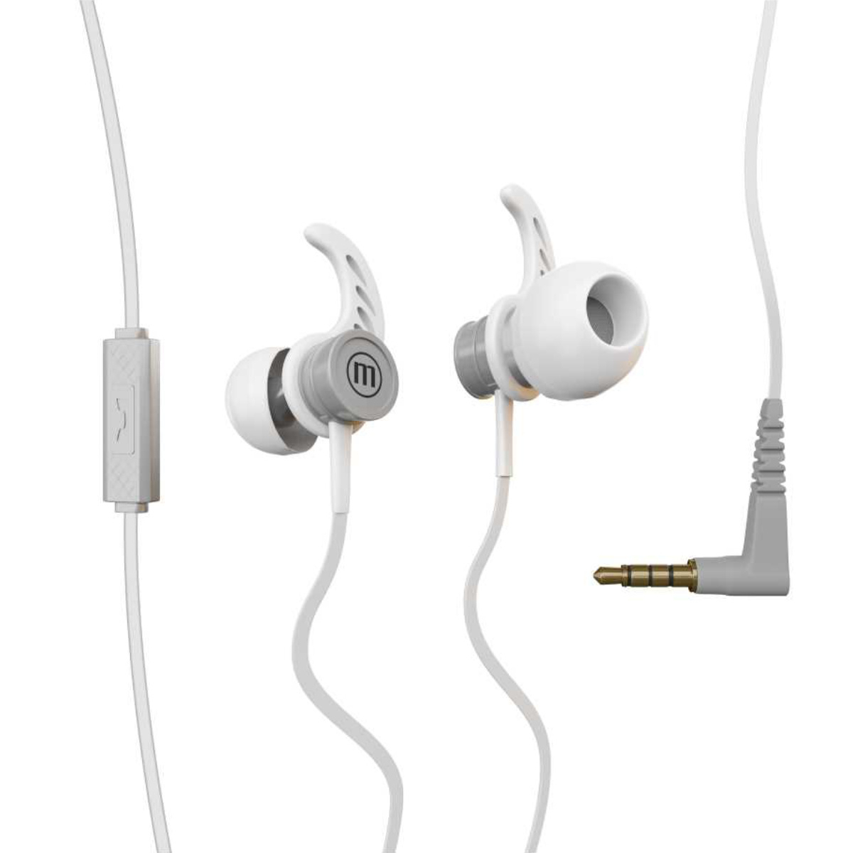 Casti in ear cu microfon, Maxell Magneto, design wing tip cu baza magnetica, jack 3.5mm, cablu plat 125cm, cu suport, albe cu gri [6]