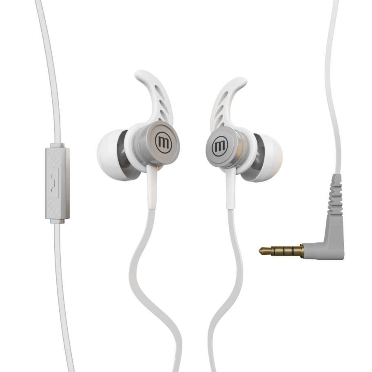 Casti in ear cu microfon, Maxell Magneto, design wing tip cu baza magnetica, jack 3.5mm, cablu plat 125cm, cu suport, albe cu gri [7]