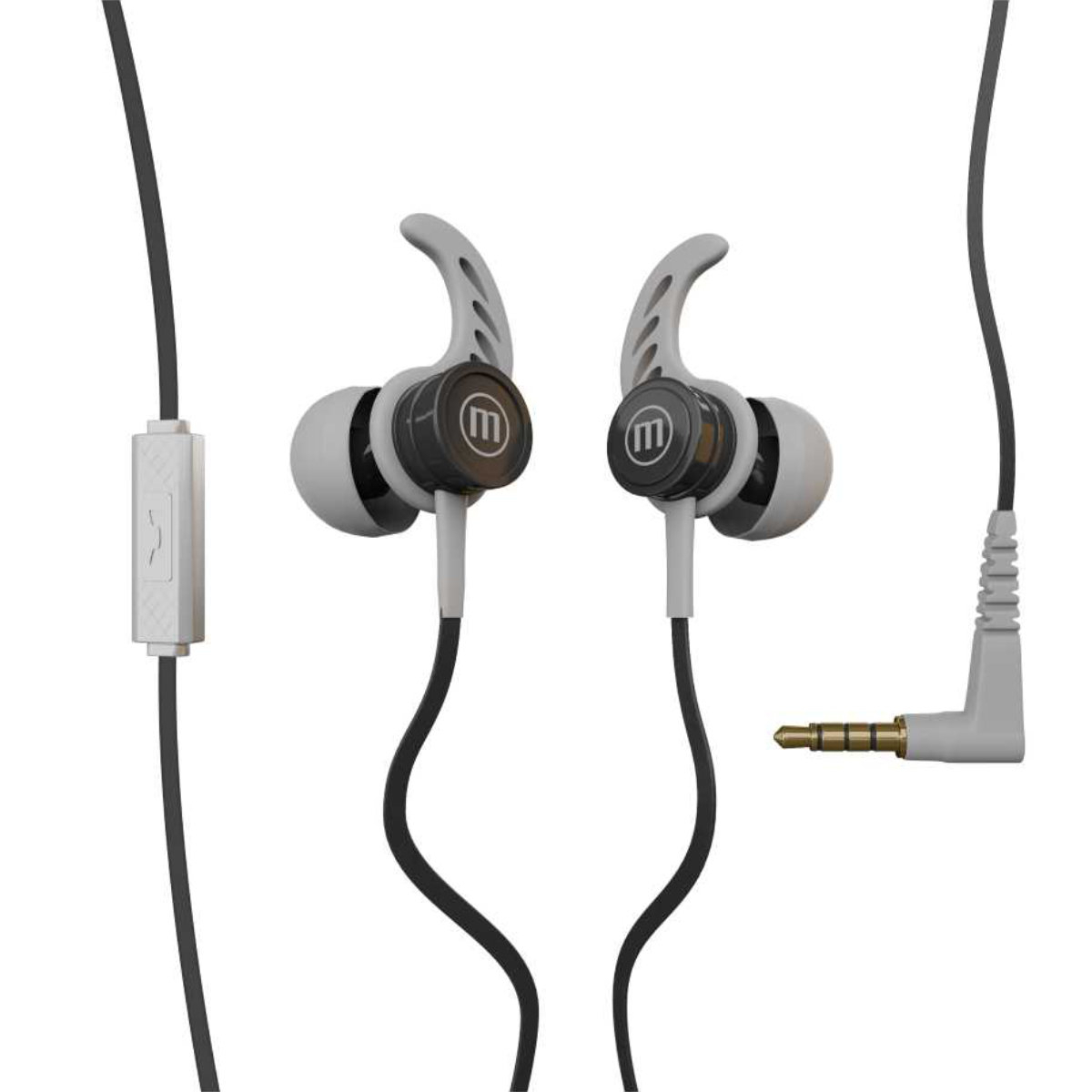 Casti in ear cu microfon, Maxell Magneto, design wing tip cu baza magnetica, jack 3.5mm, cablu plat 125cm, cu suport, negru cu gri [2]
