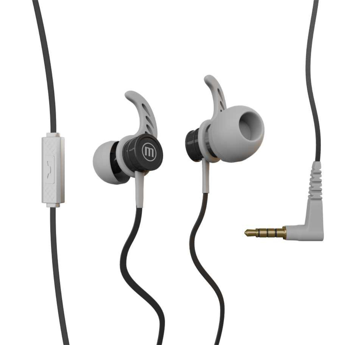 Casti in ear cu microfon, Maxell Magneto, design wing tip cu baza magnetica, jack 3.5mm, cablu plat 125cm, cu suport, negru cu gri [10]