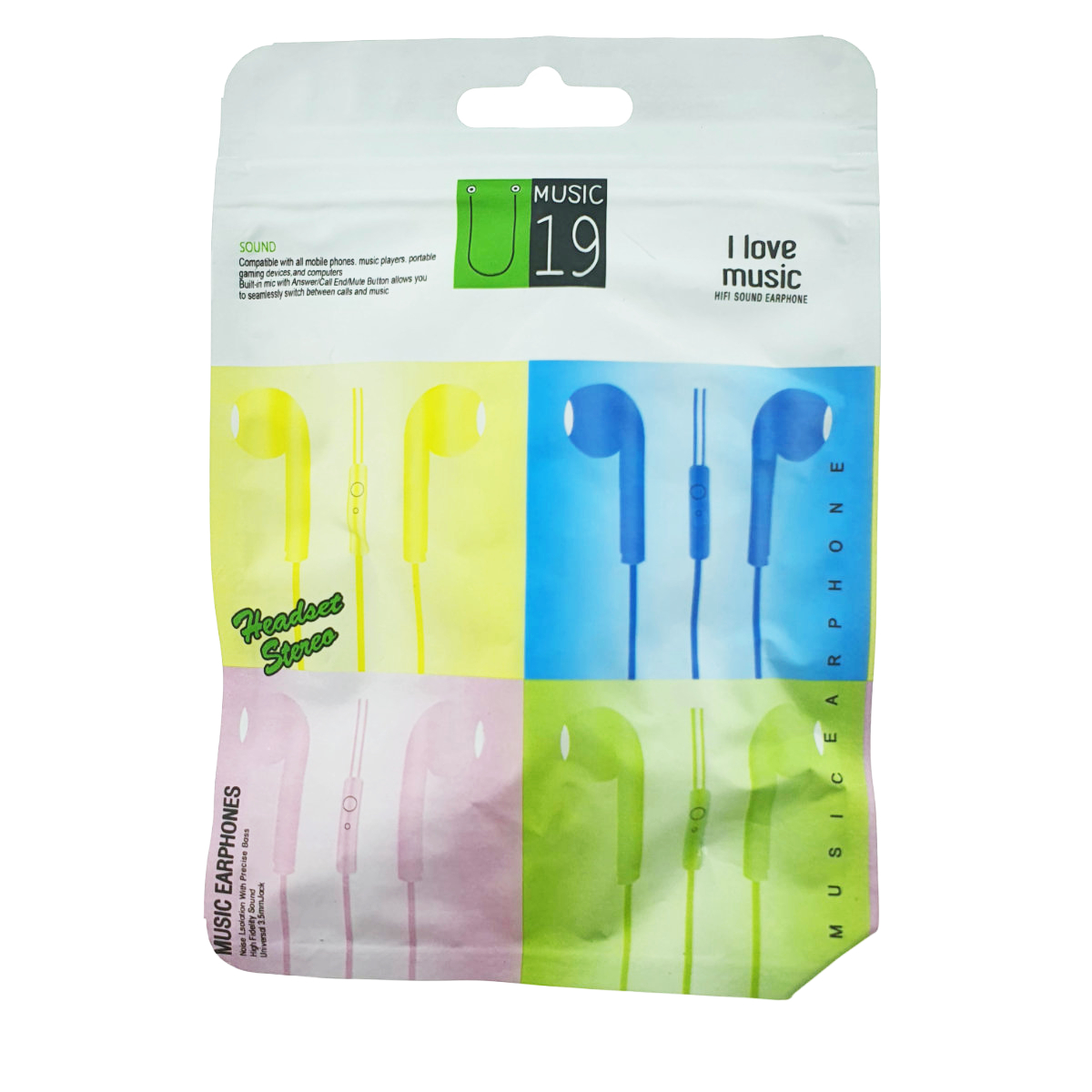 Casti in-ear cu microfon, U19-Y, conector jack 3.5mm, control pe fir, lungime cablu 100 cm, galbene [5]