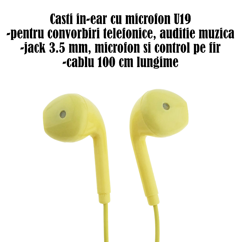 Casti in-ear cu microfon, U19-Y, conector jack 3.5mm, control pe fir, lungime cablu 100 cm, galbene [6]