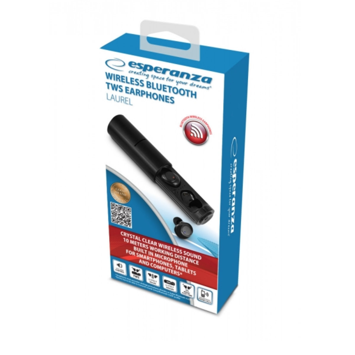 Casti In-Ear wireless TWS, Esperanza Laurel 95830, Bluetooth v.5.0, cu statie de incarcare si snur, negre [9]