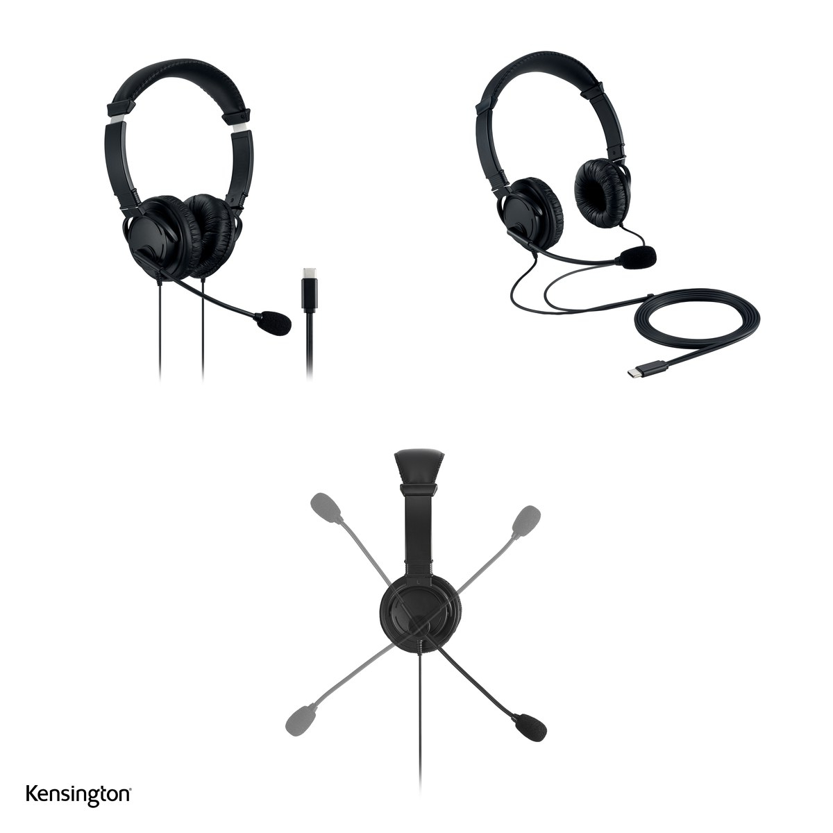 Casti on-ear cu fir Kensington Hi-Fi, cu microfon, conectare USB-C, difuzoare 40 mm, negre [4]