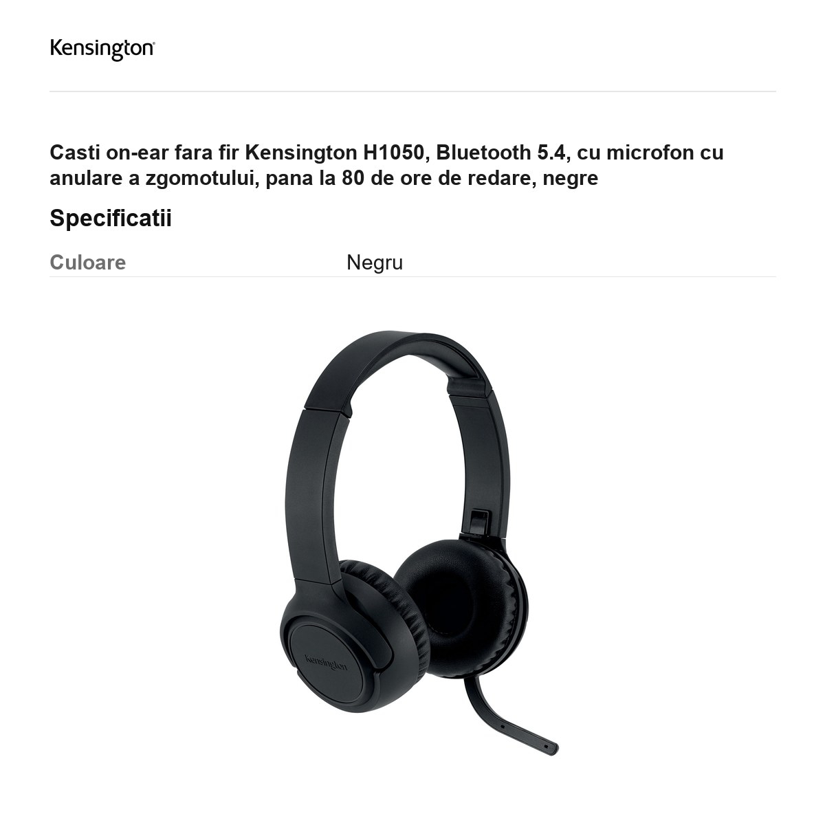Casti on-ear fara fir Kensington H1050, Bluetooth 5.4, cu microfon cu anulare a zgomotului, pana la 80 de ore de redare, negre [3]