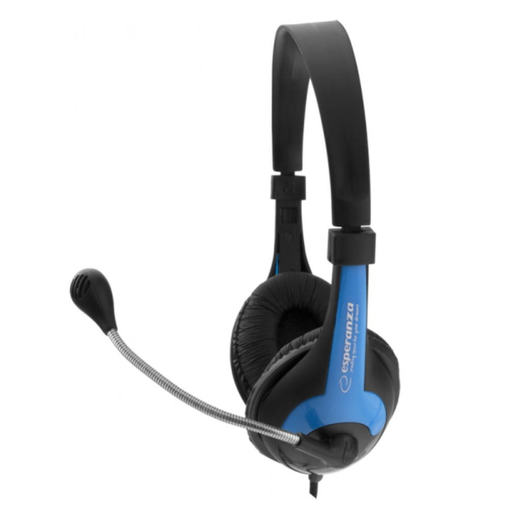 Casti stereo cu microfon, Esperanza Rooster, cablu 2 m, control volum, negre cu albastru [6]