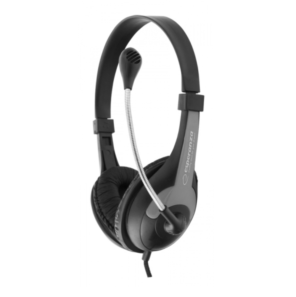 Casti stereo cu microfon, Esperanza Rooster, cablu 2 m, control volum, negre cu gri [5]