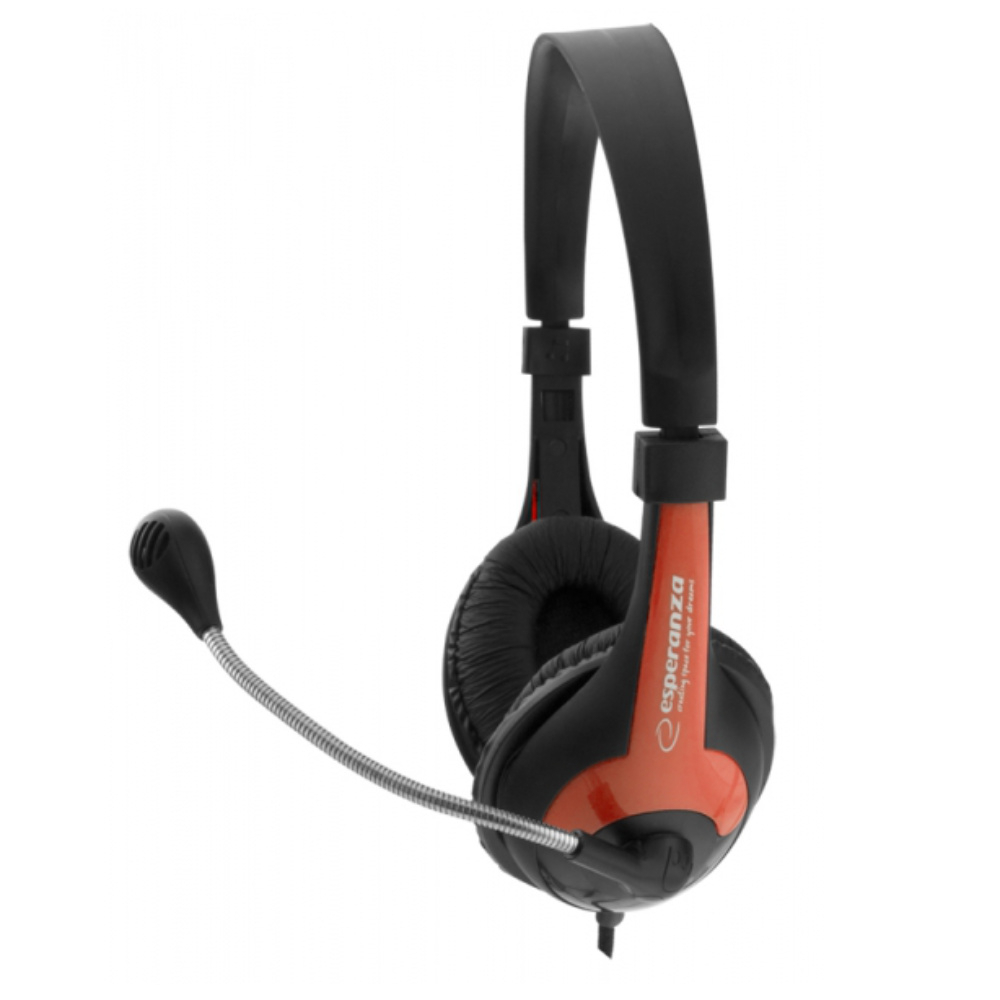 Casti stereo cu microfon, Esperanza Rooster, cablu 2 m, control volum, negre cu rosu [6]