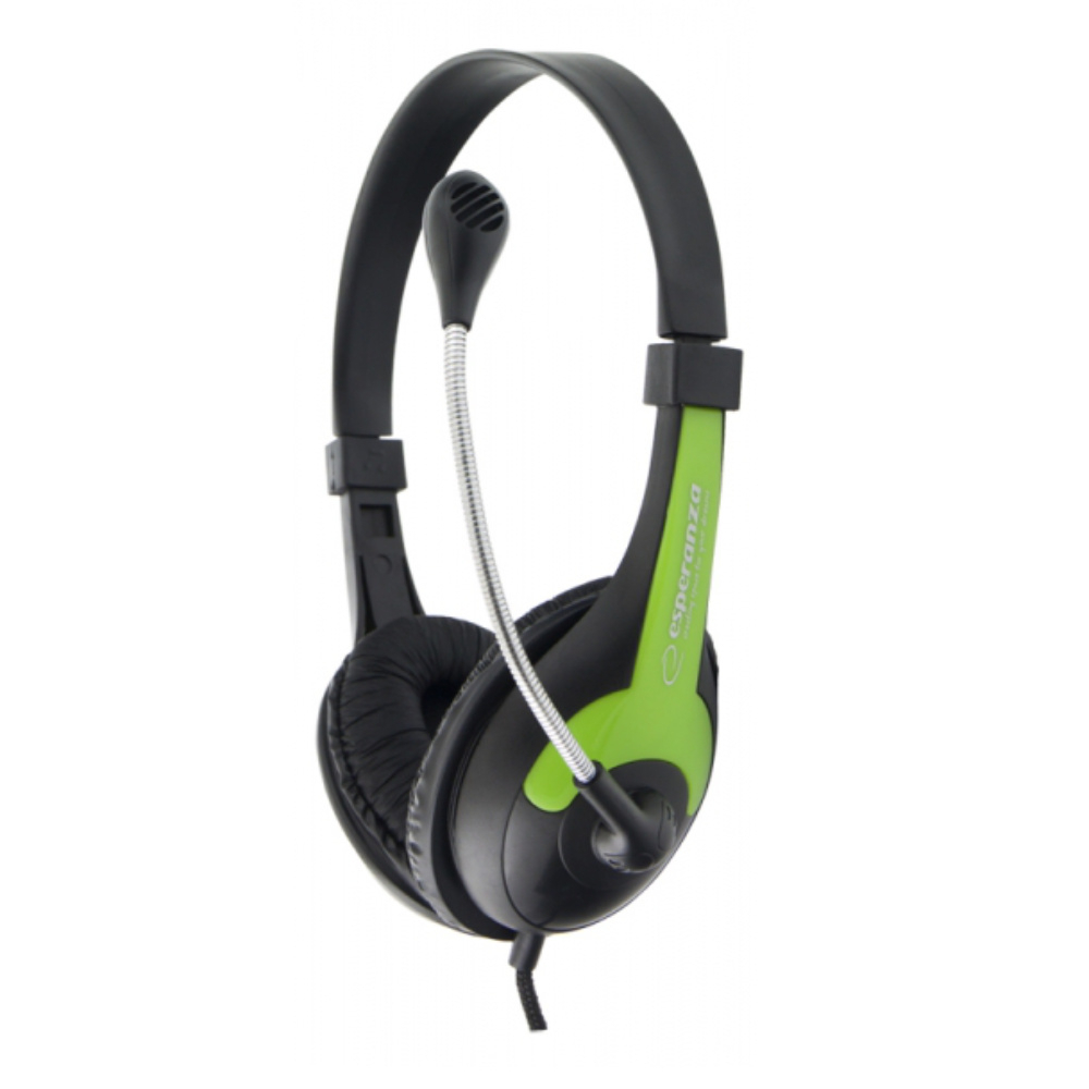 Casti stereo cu microfon, Esperanza Rooster, cablu 2 m, control volum, negre cu verde [5]