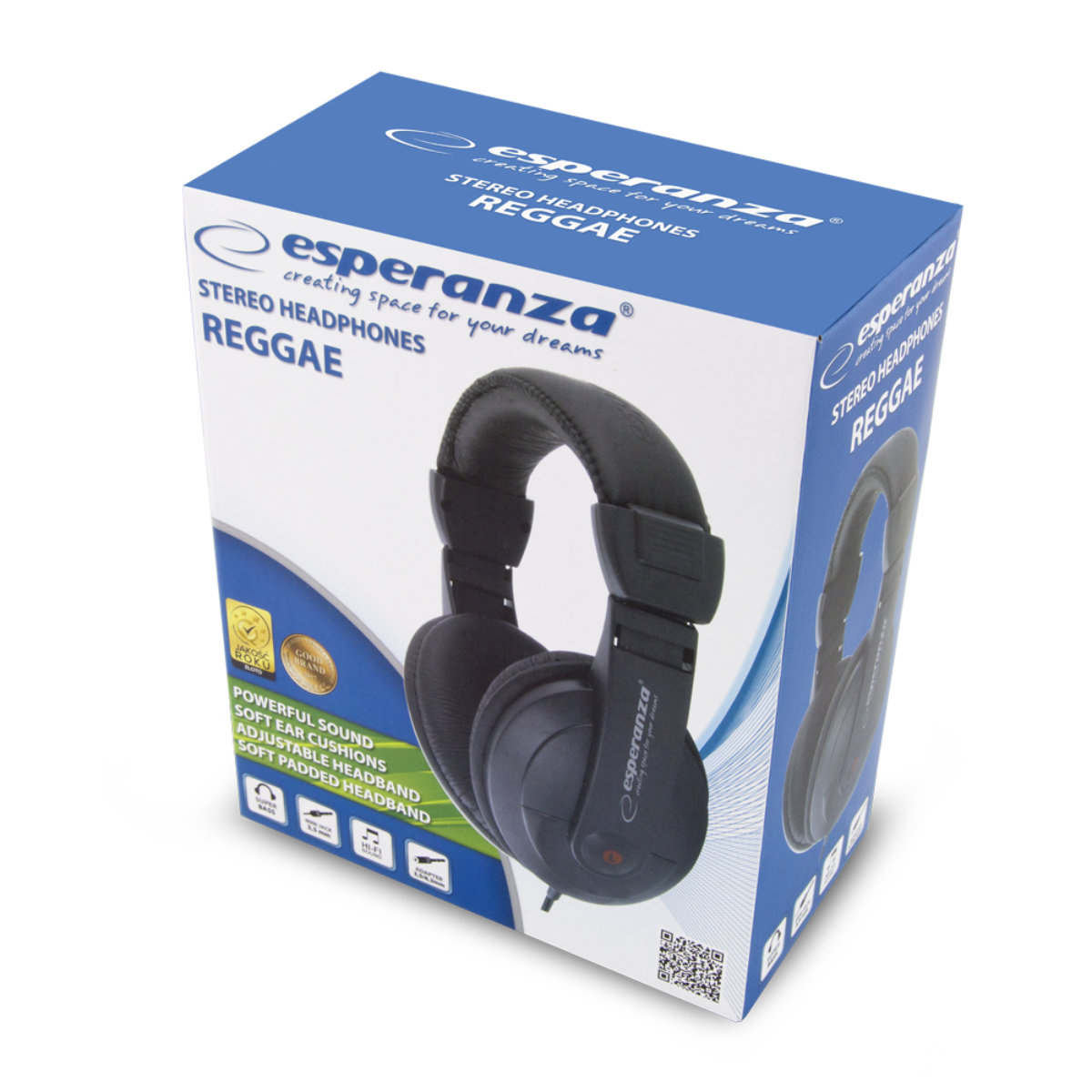Casti stereo , Esperanza REGGAE, reglabile, control volum, cablu 2m, conector jack 3.5mm, negre [3]