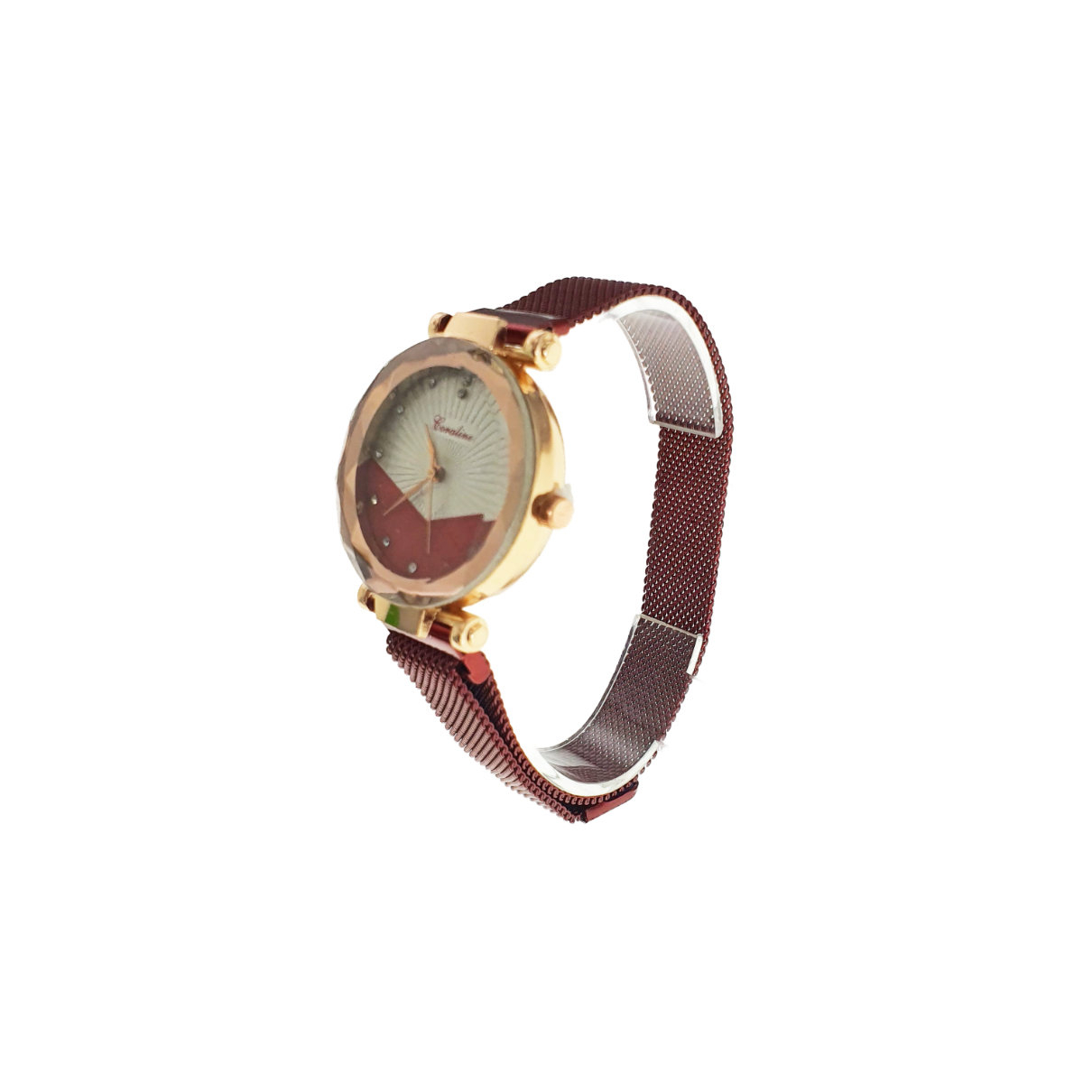 Ceas Coraline, afisaj analog cu cristale, carcasa 35 x 10mm, curea magnetica latime 16mm, rosu cu alb [2]