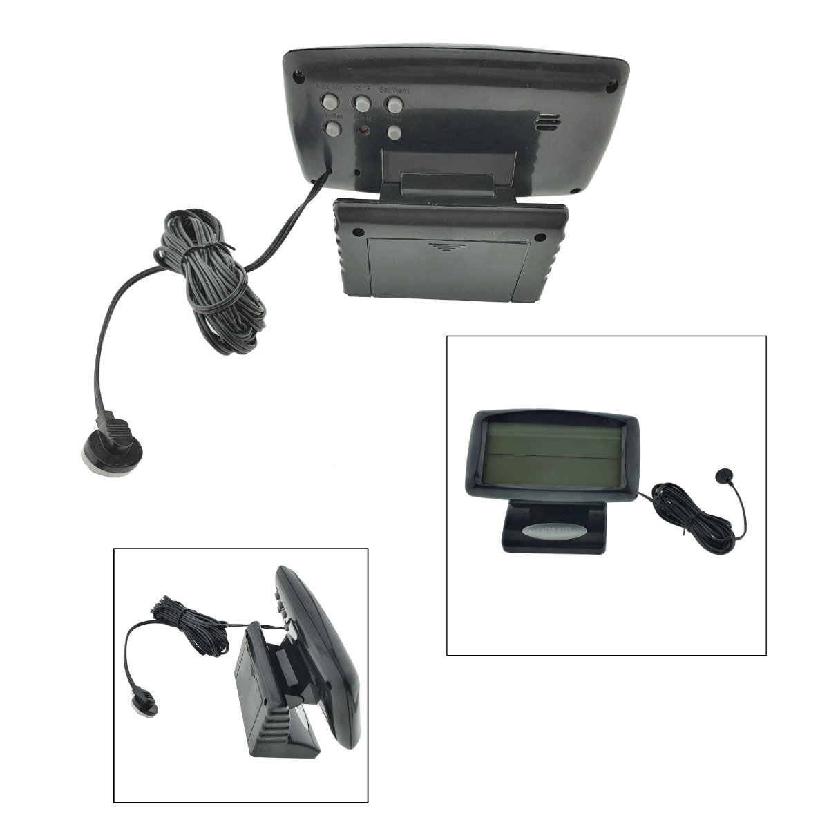 Ceas cu alarma, termometru de interior si exterior, PDX MD-350-2, senzor si cablu cu lungimea de 245 cm, negru [5]