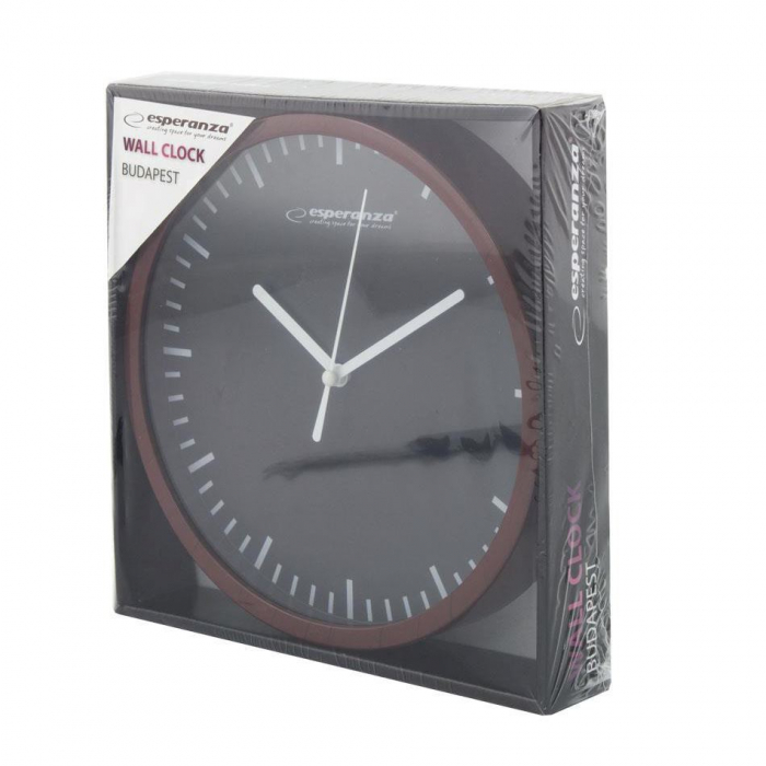 Ceas de perete Esperanza EHC010K ,afisare cu linii,model Budapest,cadran maro,fond negru,20cm [4]