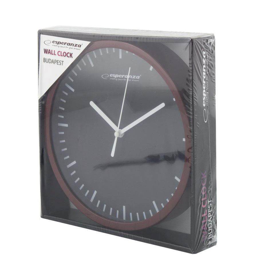 Ceas de perete Esperanza EHC010K ,afisare cu linii,model Budapest,cadran maro,fond negru,20cm [8]
