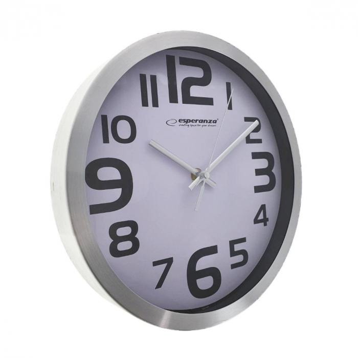 Ceas de perete Esperanza EHC013W Zurich, afisare cu cifre arabe mari, argintiu cu fond alb, 250x40mm [2]