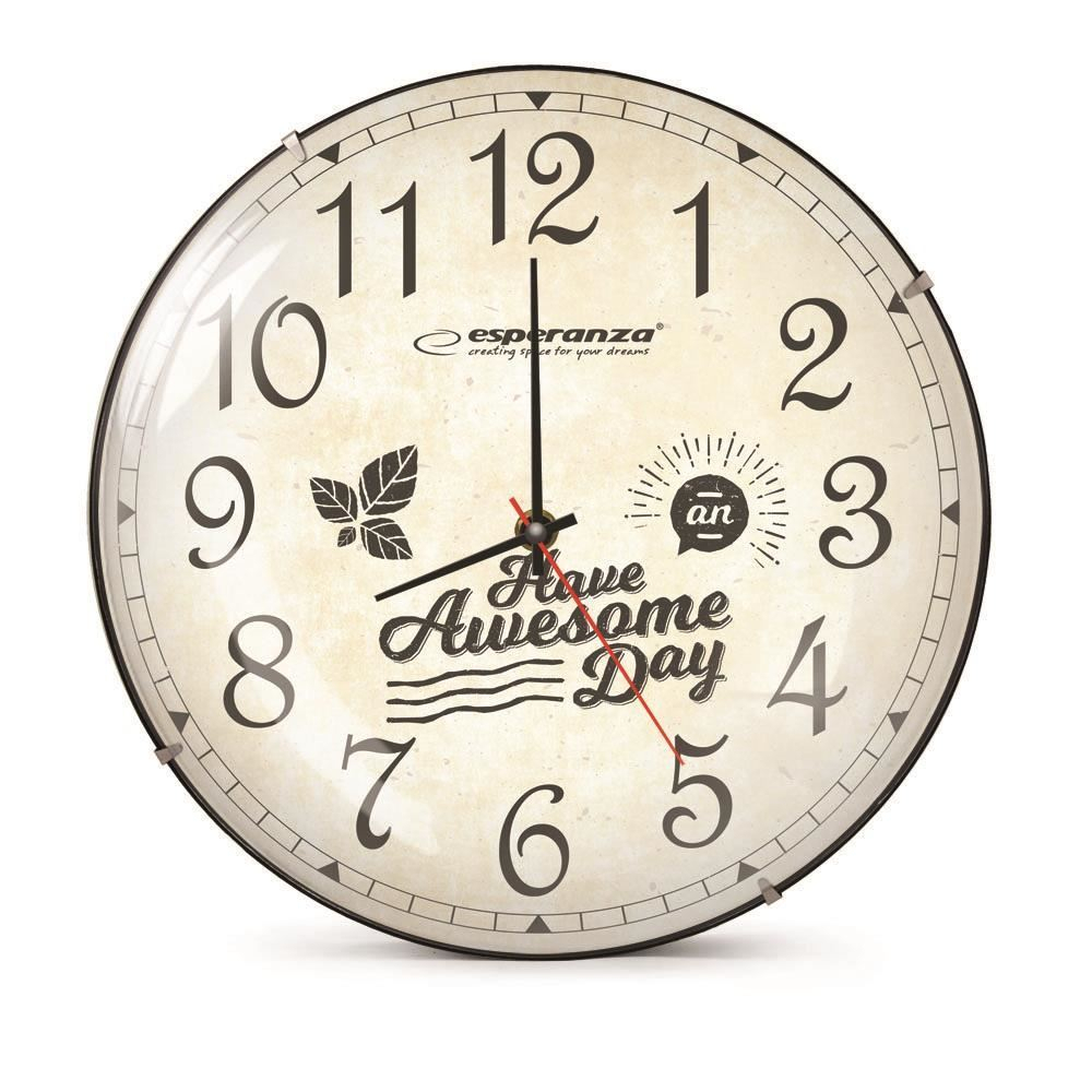 Ceas de perete Esperanza EHC018L,model Lausanne,text ''Have Awesome Day'', fond crem,30 cm [2]