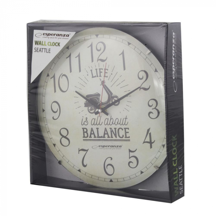 Ceas de perete Esperanza EHC018S,model Seattle,text ''LIFE is all about BALANCE'', fond crem,30 cm [2]