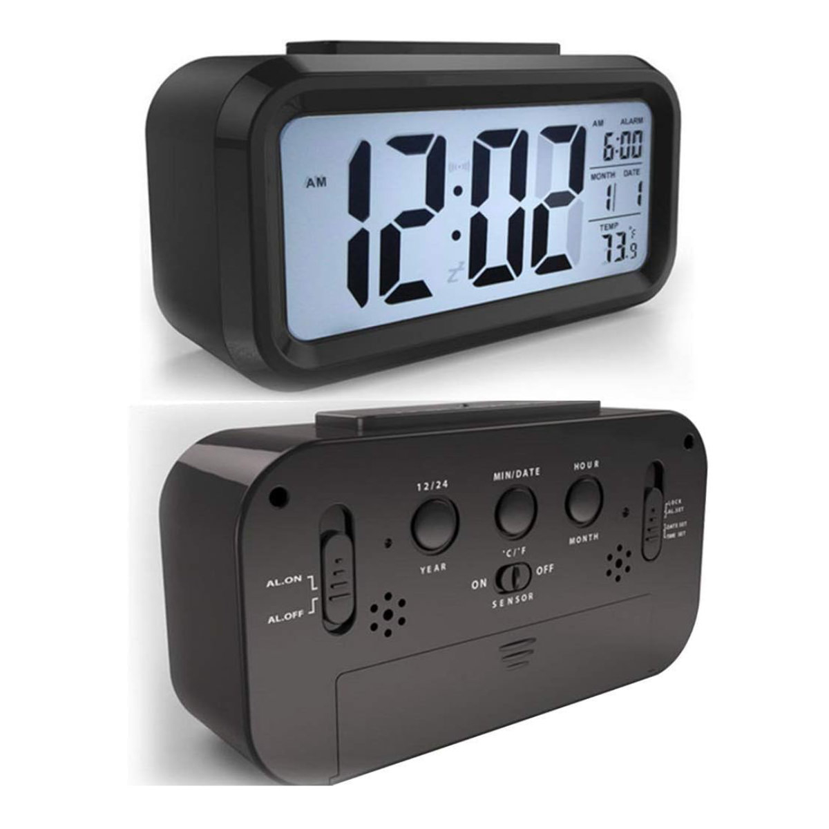 Ceas digital LED, cu alarma, termometru si calendar, amanare alarma, senzor iluminare, baterie 3 x AAA, 137 x 80 x 48 mm, negru [2]