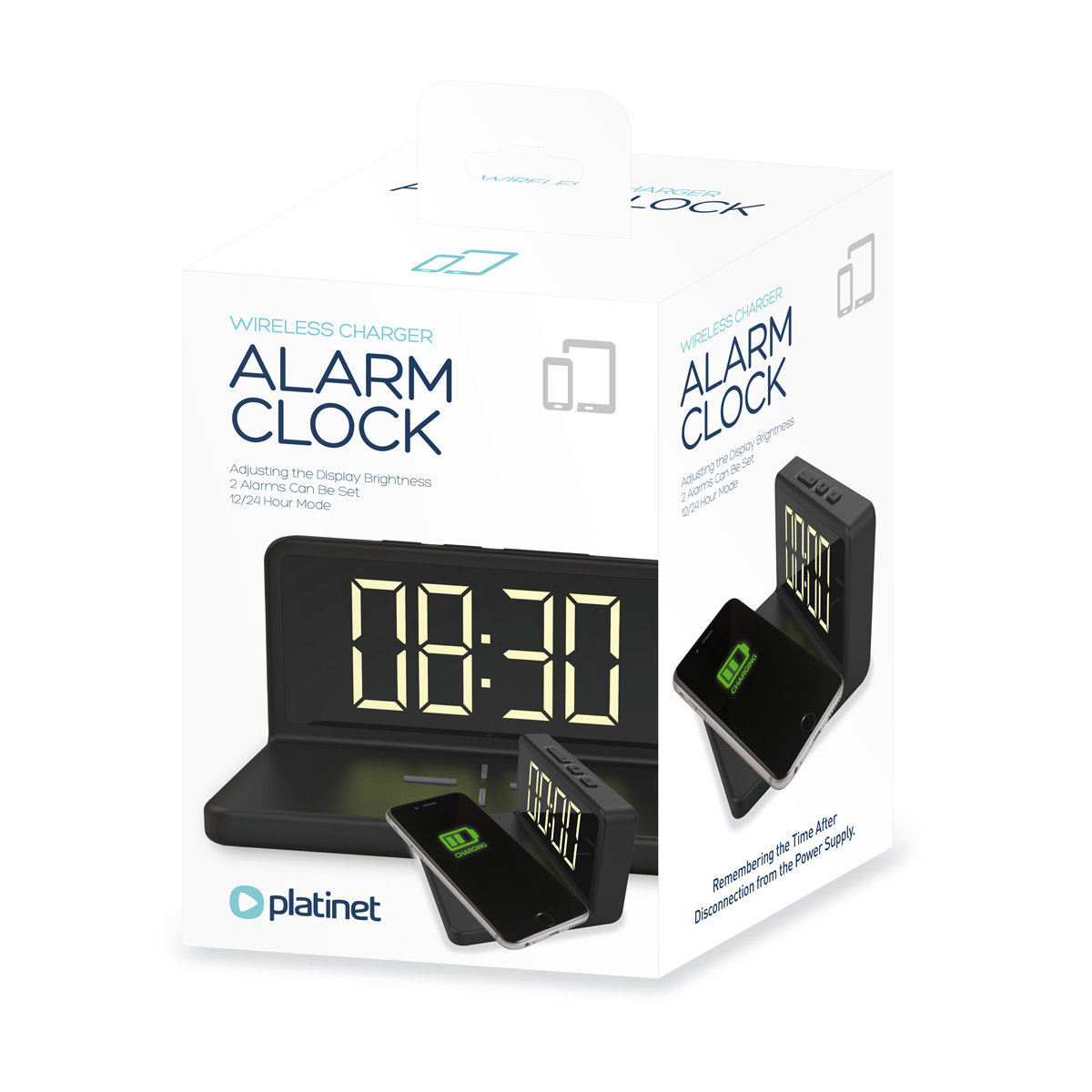 Ceas digital Platinet 45101, cu alarma si incarcare wireless 5W, dimensiuni 140 x 98 x 75 mm, negru [4]