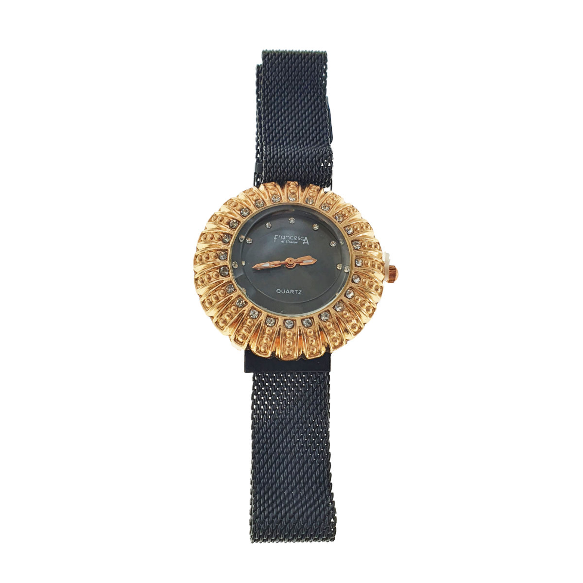 Ceas Francesca di Geneva F03-209, afisaj analog cu cristale, carcasa 35 x 8mm, curea magnetica latime 16mm, negru cu auriu [7]
