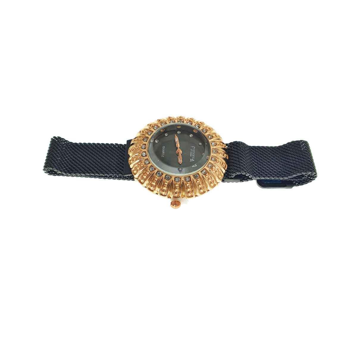Ceas Francesca di Geneva F03-209, afisaj analog cu cristale, carcasa 35 x 8mm, curea magnetica latime 16mm, negru cu auriu [6]