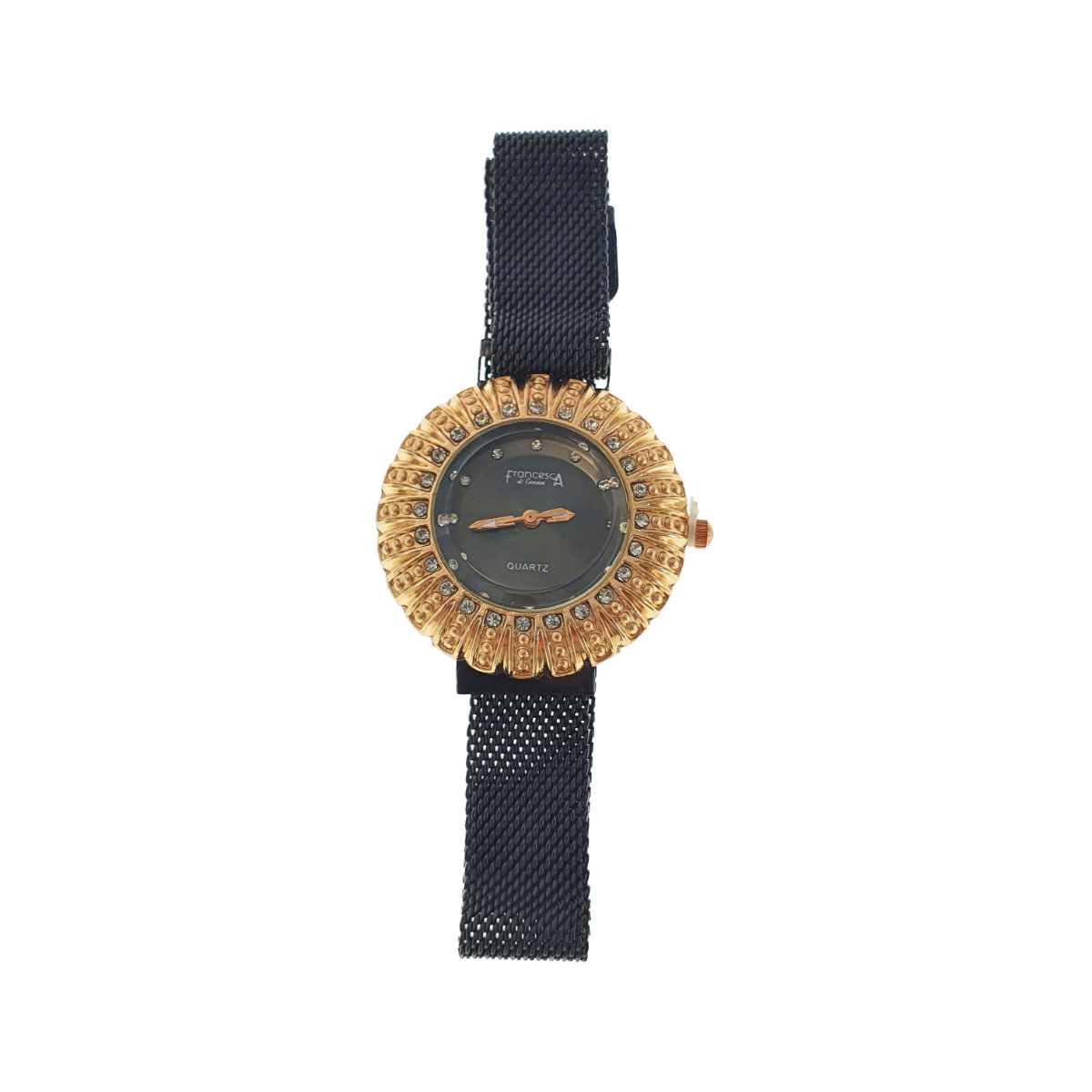 Ceas Francesca di Geneva F03-209, afisaj analog cu cristale, carcasa 35 x 8mm, curea magnetica latime 16mm, negru cu auriu [5]