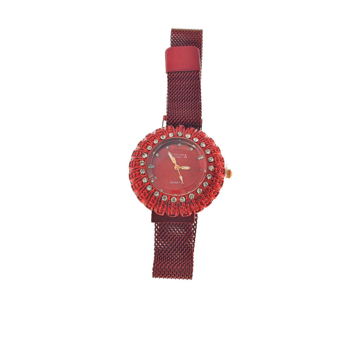 Ceas Francesca di Geneva F03-209, afisaj analog cu cristale, carcasa 35 x 8mm, curea magnetica latime 16mm, rosu [6]