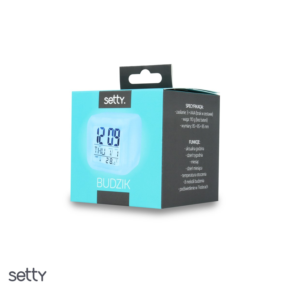 Ceas Setty cu radio si alarma, 3xAAA, lumina ambientala, forma de cub cu latura 85mm [4]
