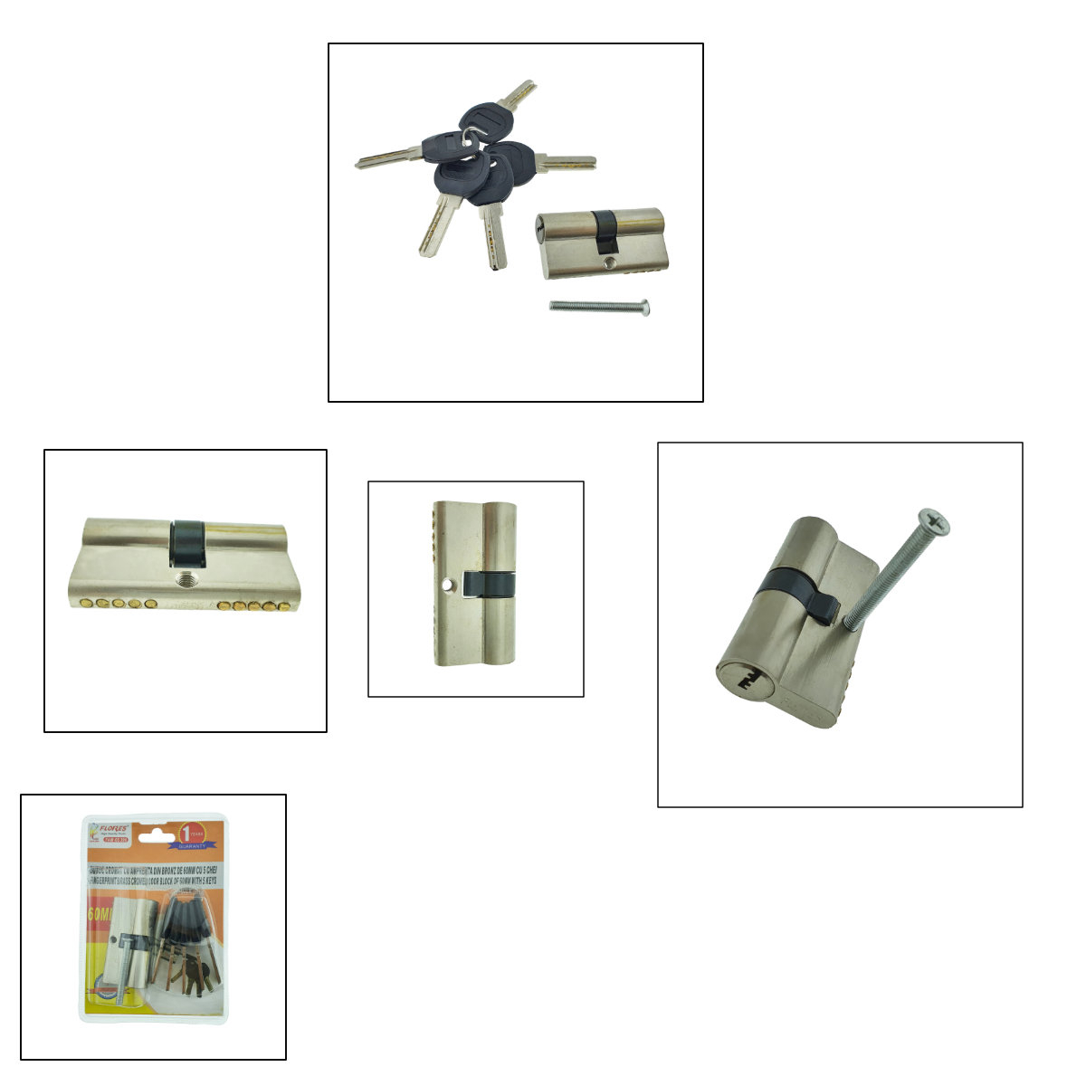 Cilindru siguranta, butuc pentru usa, Flores 65396, cu 5 chei, 60mm, alama [5]