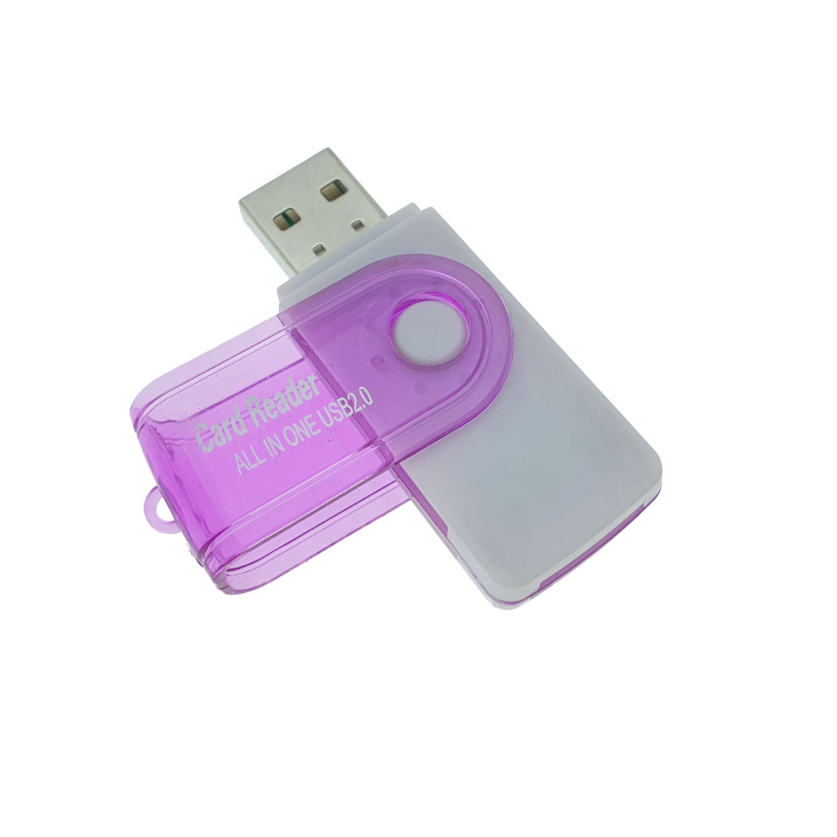 Cititor USB 2.0 pentru carduri de memorie MicroSD, SDHC, M2, MMC, cu capac rotativ, alb cu mov [1]