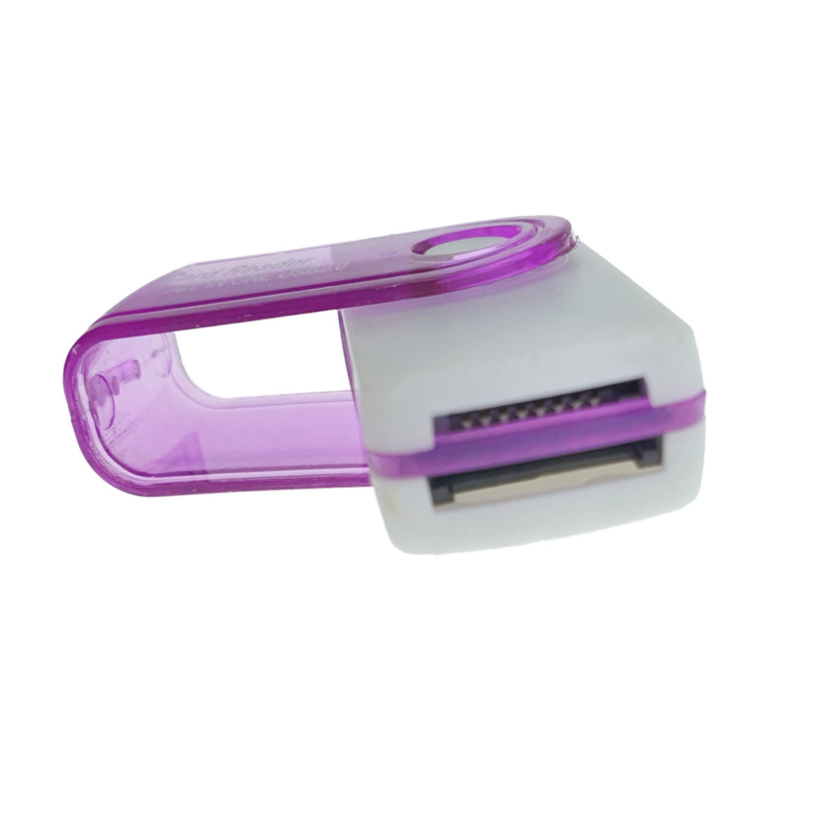Cititor USB 2.0 pentru carduri de memorie MicroSD, SDHC, M2, MMC, cu capac rotativ, alb cu mov [5]
