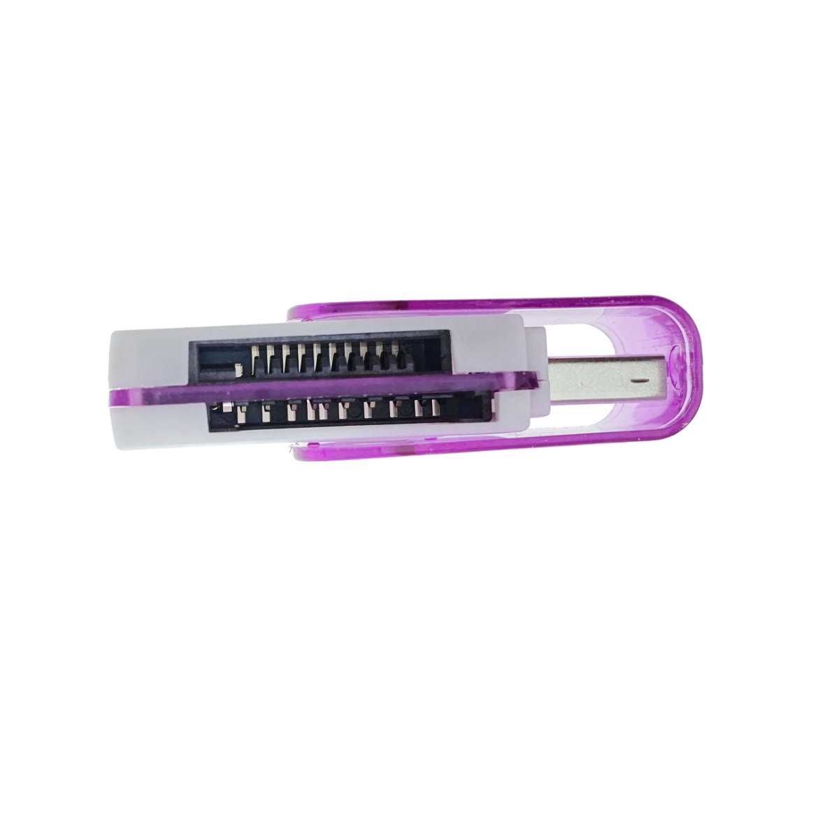 Cititor USB 2.0 pentru carduri de memorie MicroSD, SDHC, M2, MMC, cu capac rotativ, alb cu mov [11]