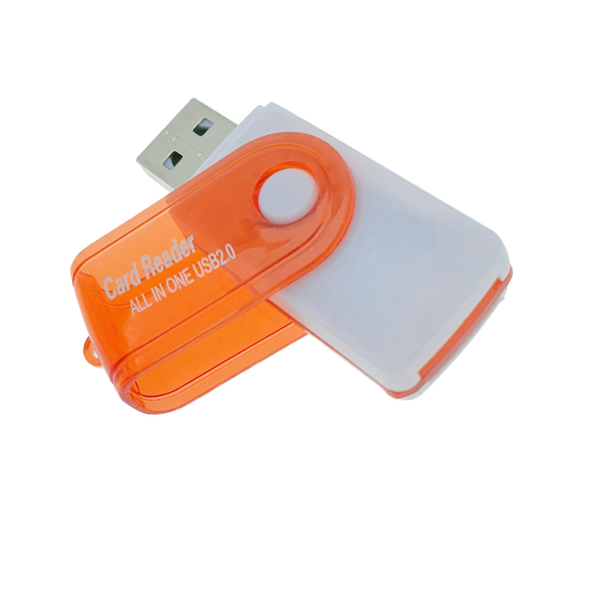Cititor USB 2.0 pentru carduri de memorie MicroSD, SDHC, M2, MMC, cu capac rotativ, alb cu portocaliu [7]