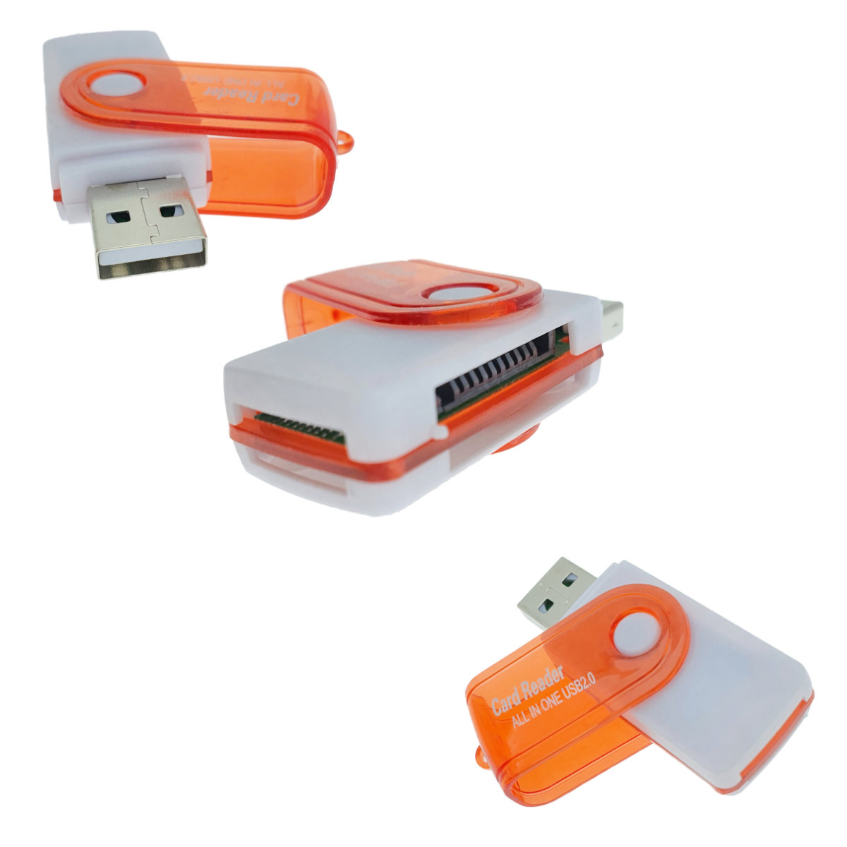 Cititor USB 2.0 pentru carduri de memorie MicroSD, SDHC, M2, MMC, cu capac rotativ, alb cu portocaliu [8]