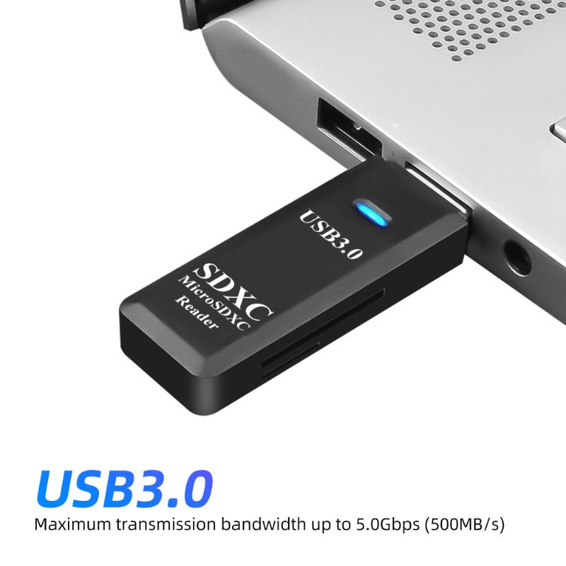 Cititor USB 3.0 pentru carduri SDXC si microSDXC , scriere, stocare si transfer date, indicator LED, cu capac, negru [14]