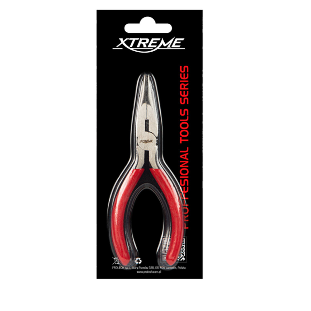 Cleste drept cu varf lung, cu arc, Xtreme 00555, 150mm, suprafata de prindere zimtata, rosu cu negru [5]