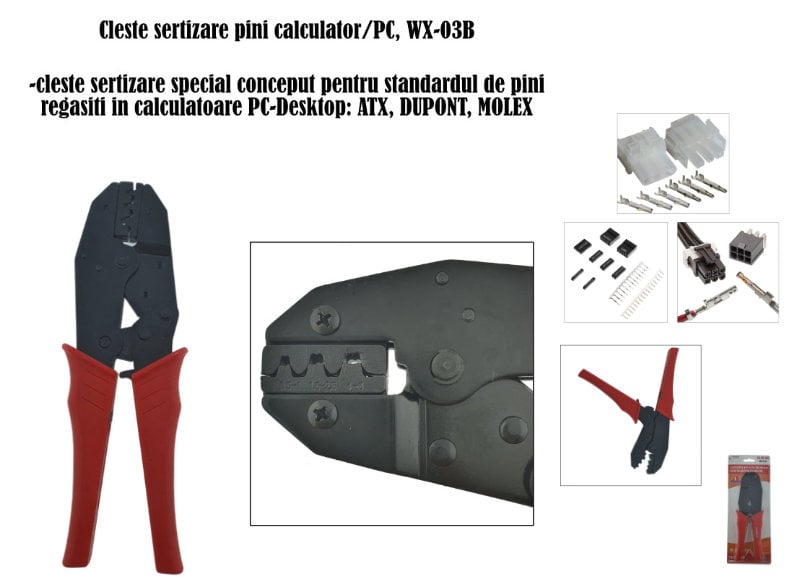 Cleste sertizare pini calculator-PC, WX-03B, Atx-Dupont-Molex, negru-rosu [7]