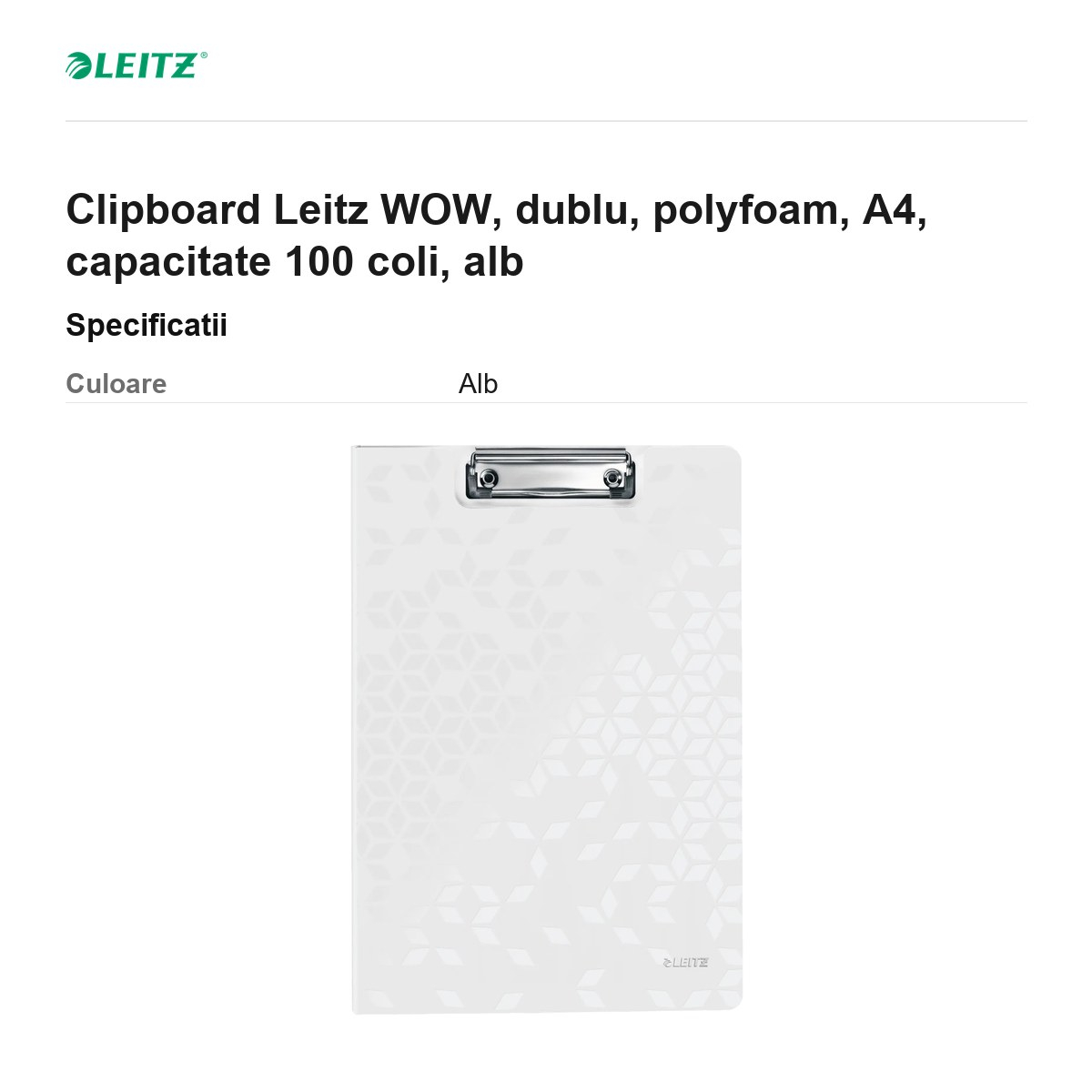 Clipboard Leitz WOW, dublu, polyfoam, A4, capacitate 100 coli, alb [3]