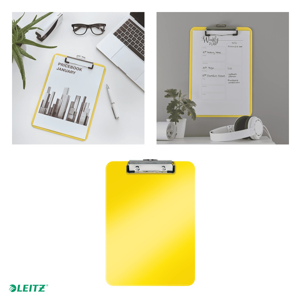 Clipboard Leitz WOW, simplu, PS, A4, capacitate 100 coli, galben [4]